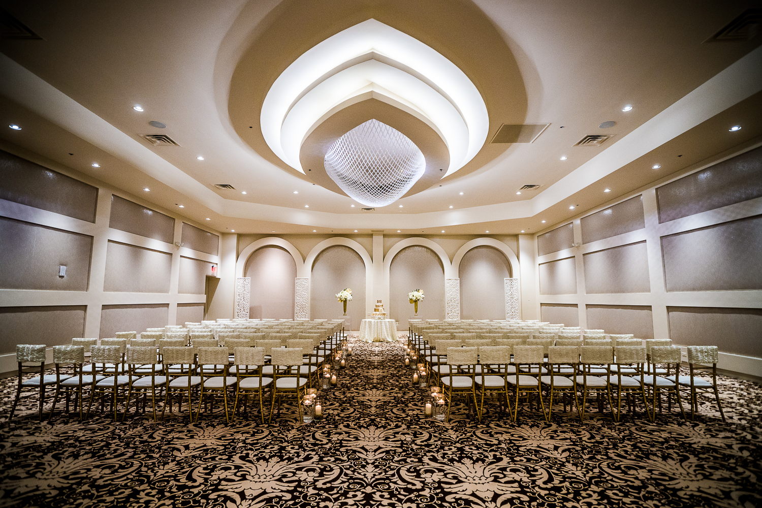 A large room with many chairs and tables